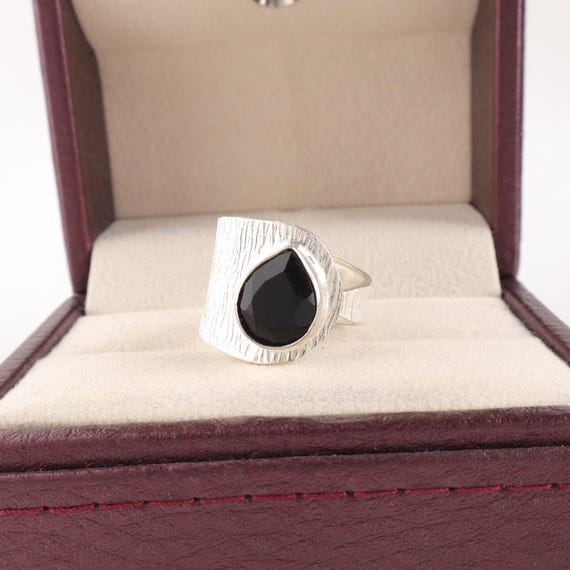 Handmade Black Onyx Ring: 925 Sterling Silver Black Gemstone Jewelry