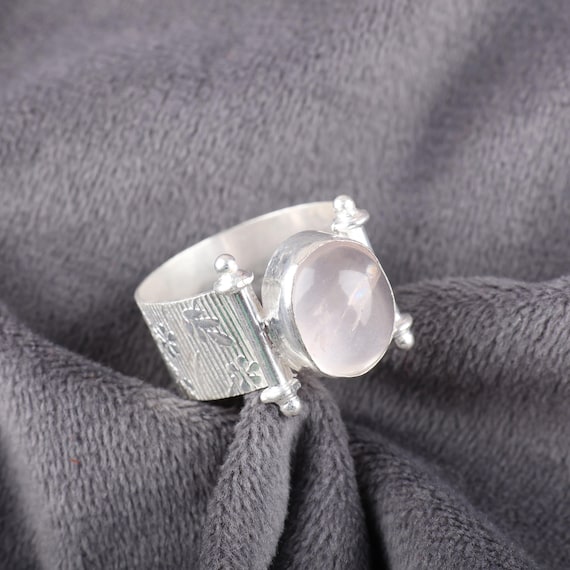 Handmade Rose Quartz Ring: 925 Sterling Silver Pink Gemstone Jewelry