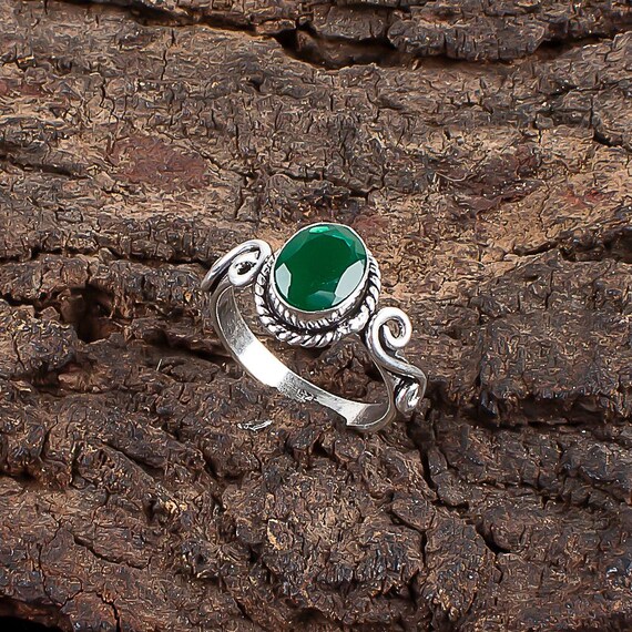 Handmade Green Onyx Ring: 925 Sterling Silver Green Gemstone Jewelry