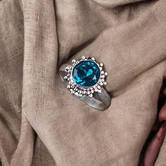 Handmade Apatite Ring: 925 Sterling Silver Blue Gemstone Jewelry