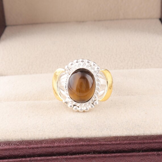 Handmade Yellow Tiger's Eye Ring: 925 Sterling Silver Yellow Gemstone Jewelry