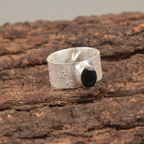 Handmade Black Onyx Ring: 925 Sterling Silver Black Gemstone Jewelry