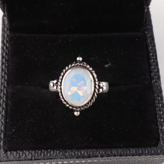 Handmade Milky Opal Ring: 925 Sterling Silver Black Gemstone Jewelry
