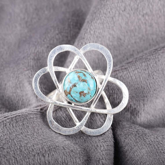 Handmade Copper Turquoise Ring: 925 Sterling Silver Blue Gemstone Jewelry