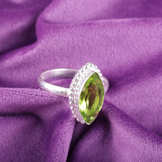 Handmade Peridot Ring: 925 Sterling Silver Green Gemstone Jewelry