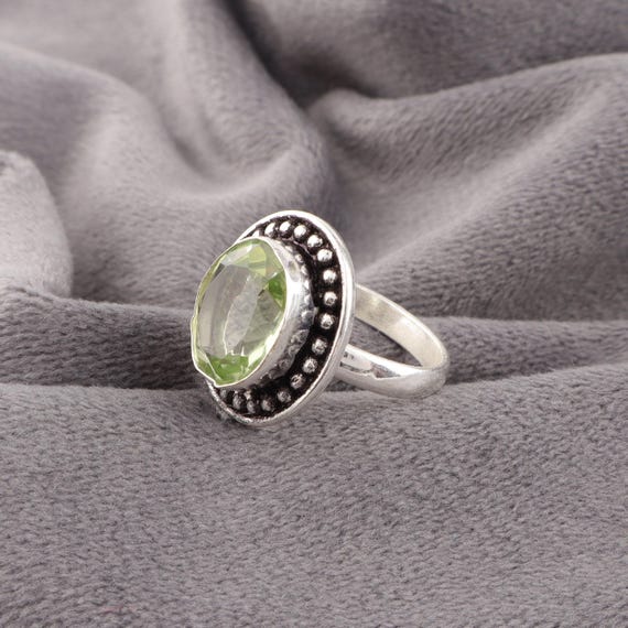 Handmade Green Amethyst Ring: 925 Sterling Silver Green Gemstone Jewelry