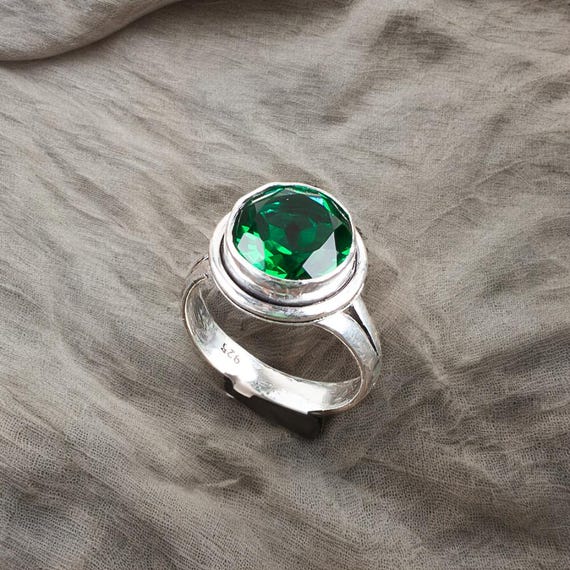 Handmade Green Emerald Ring: 925 Sterling Silver Green Gemstone Jewelry