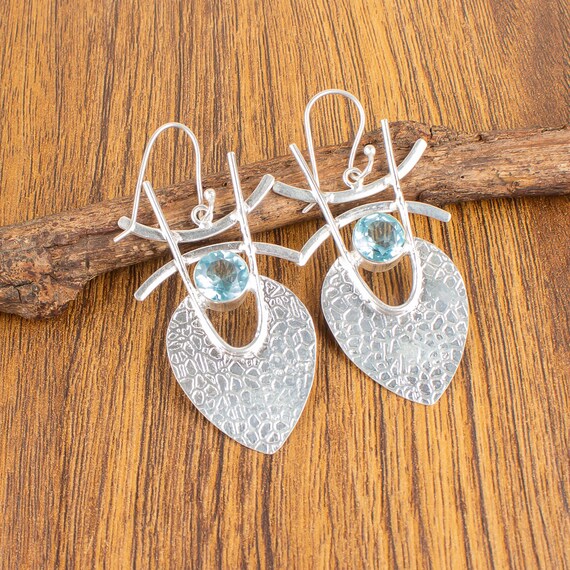 Sky Blue Topaz Dangle Earrings: Handmade 925 Sterling Silver Gemstone