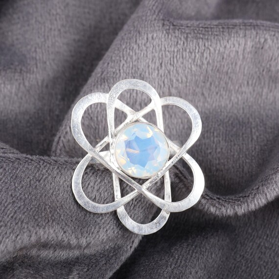 Handmade Milky Opal Ring: 925 Sterling Silver Black Gemstone Jewelry