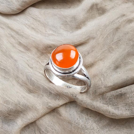 Handmade Carnelian Ring: 925 Sterling Silver Orange Gemstone Jewelry