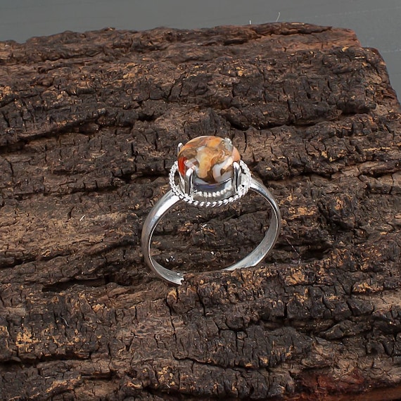 Handmade Orange Copper Turquoise Ring: 925 Sterling Silver Orange Gemstone Jewelry
