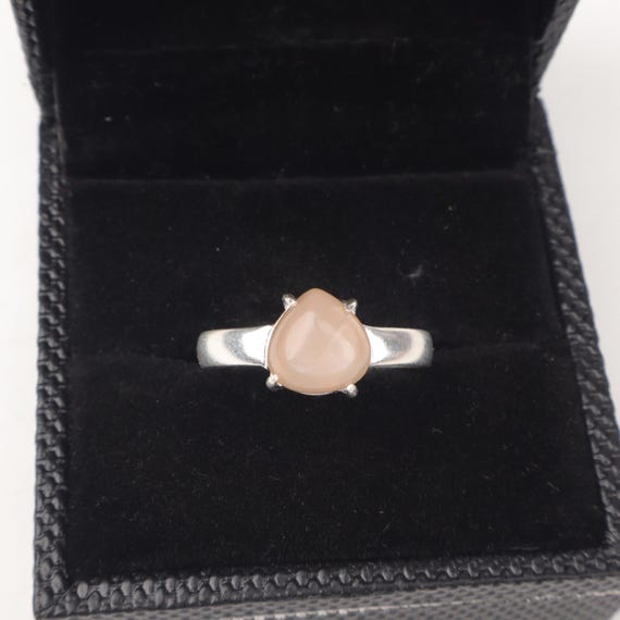 Handmade Peach Moonstone Ring: 925 Sterling Silver White Gemstone Jewelry