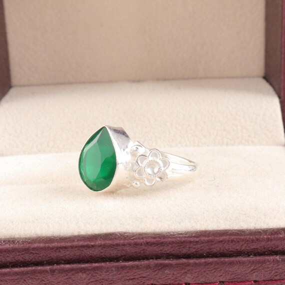 Handmade Green Onyx Ring: 925 Sterling Silver Green Gemstone Jewelry
