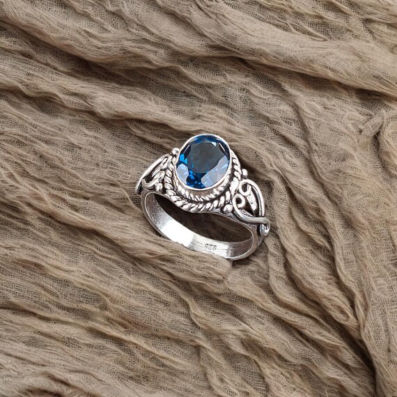 Handmade London Blue Topaz Ring: 925 Sterling Silver Blue Gemstone Jewelry