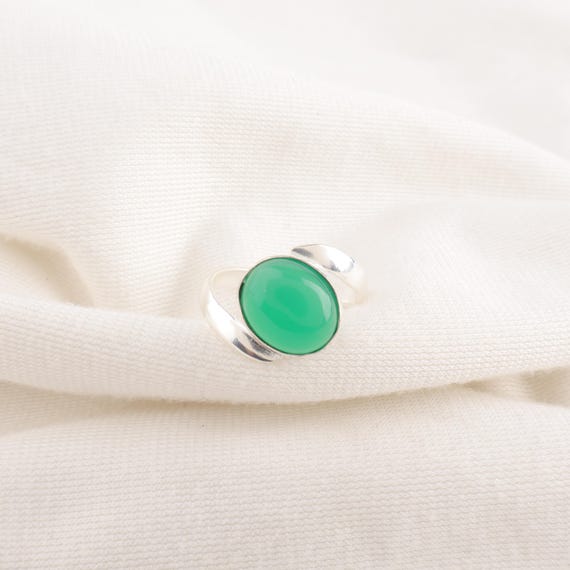 Handmade Green Onyx Cab Ring: 925 Sterling Silver Green Gemstone Jewelry