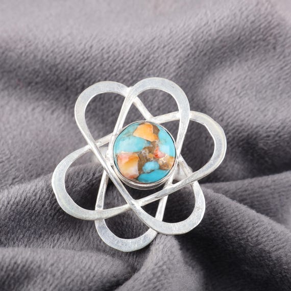 Handmade Spiny Oyster Ring: 925 Sterling Silver Gemstone Jewelry