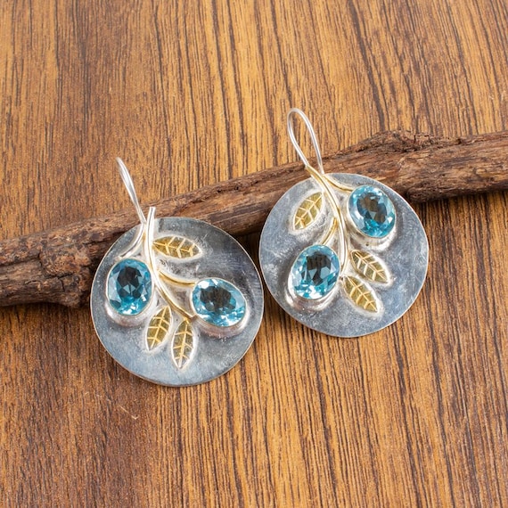 Sky Blue Topaz Dangle Earrings: Handmade 925 Sterling Silver Gemstone