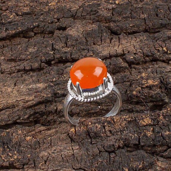 Handmade Carnelian Ring: 925 Sterling Silver Orange Gemstone Jewelry