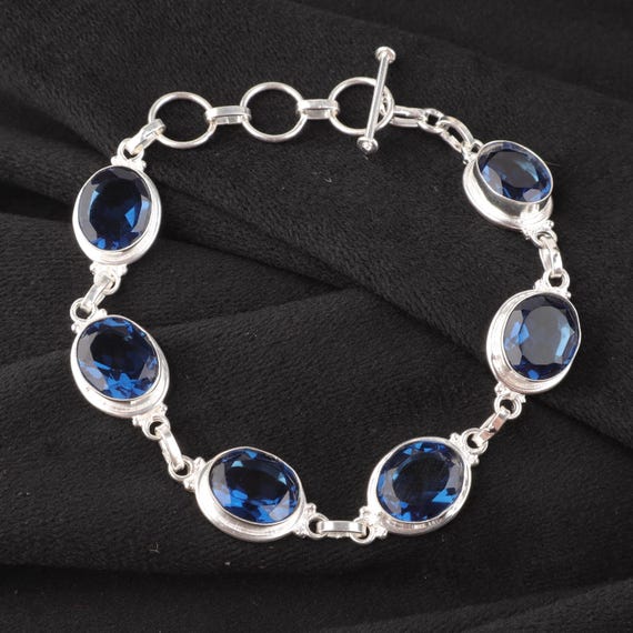 Handmade London Blue Topaz Bracelet: Sterling Silver Multi Gemstone Jewelry