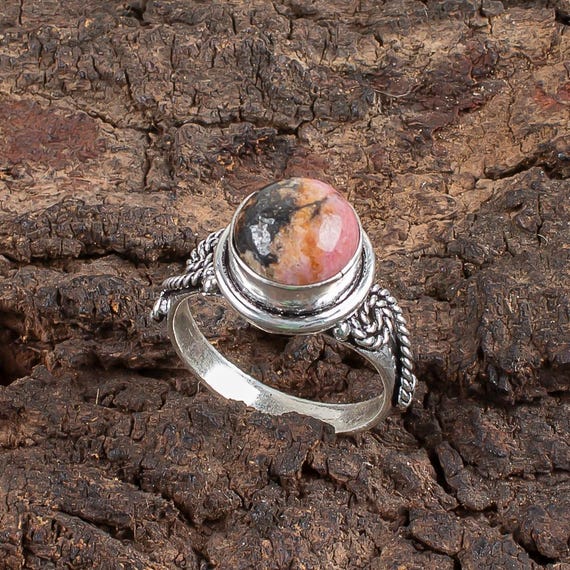 Handmade Rhodonite Ring: 925 Sterling Silver Multi Gemstone Jewelry