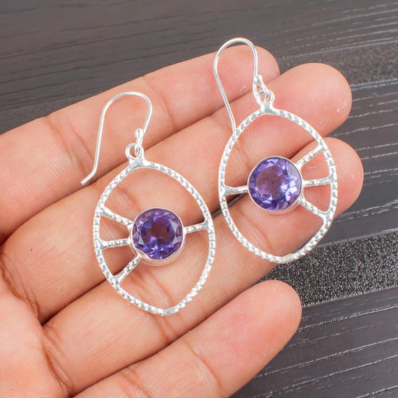 Iolite Dangle Earrings: Handmade 925 Sterling Silver Gemstone
