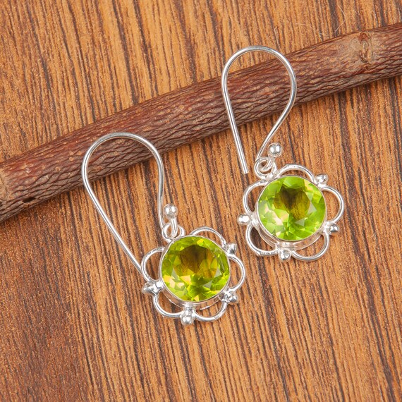 Peridot Dangle Earrings: Handmade 925 Sterling Silver Gemstone