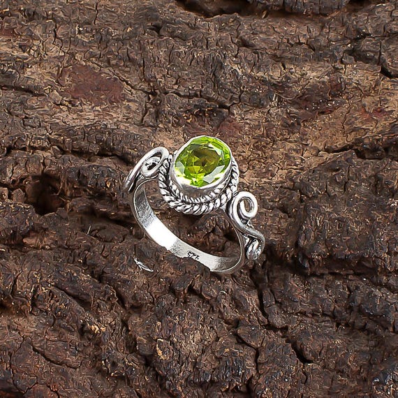 Handmade Peridot Ring: 925 Sterling Silver Green Gemstone Jewelry
