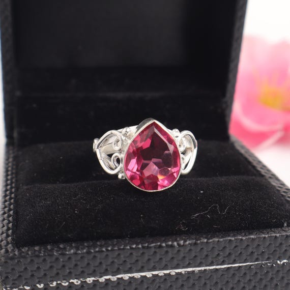 Handmade Pink Tourmaline Ring: 925 Sterling Silver Pink Gemstone Jewelry
