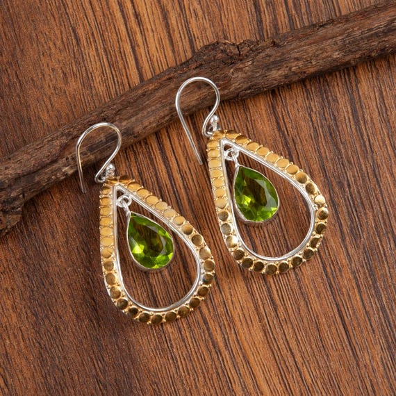 Peridot Dangle Earrings: Handmade 925 Sterling Silver Gemstone