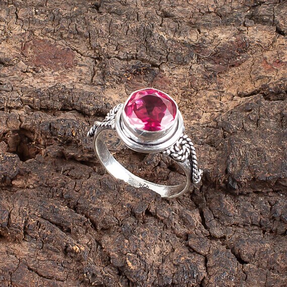 Handmade Pink Tourmaline Ring: 925 Sterling Silver Pink Gemstone Jewelry