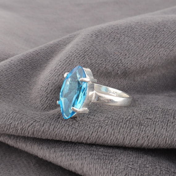 Handmade Swiss Blue Topaz Ring: 925 Sterling Silver Blue Gemstone Jewelry