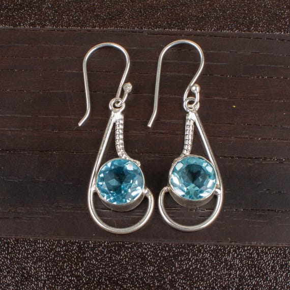 Sky Blue Topaz Dangle Earrings: Handmade 925 Sterling Silver Gemstone
