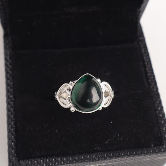 Handmade Malachite Cab Ring: 925 Sterling Silver Green Gemstone Jewelry