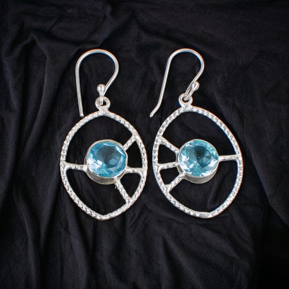 Sky Blue Topaz Dangle Earrings: Handmade 925 Sterling Silver Gemstone