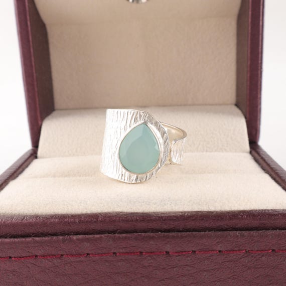 Handmade Aqua Chalcedony Ring: 925 Sterling Silver Pink Gemstone Jewelry