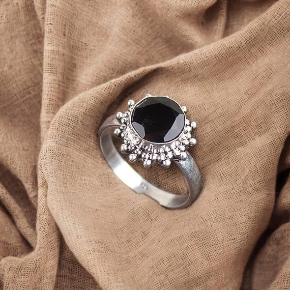 Handmade Black Onyx Ring: 925 Sterling Silver Black Gemstone Jewelry