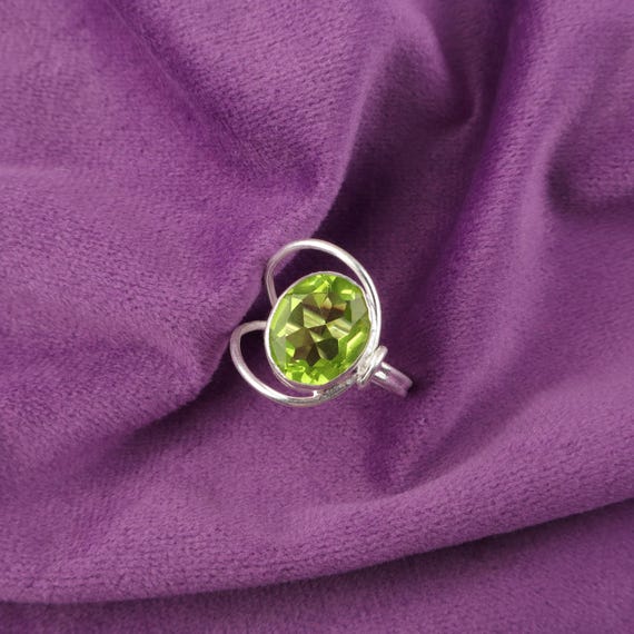 Handmade Peridot Ring: 925 Sterling Silver Green Gemstone Jewelry