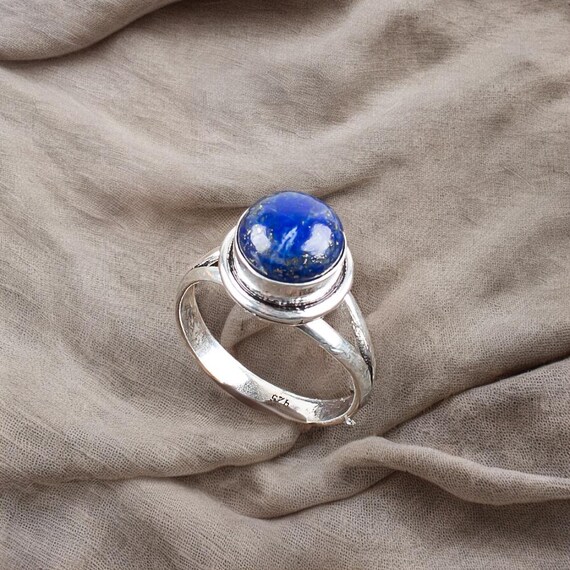 Handmade Lapis Lazuli Ring: 925 Sterling Silver Blue Gemstone Jewelry