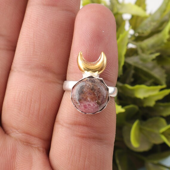 Handmade Rhodonite Ring: 925 Sterling Silver Multi Gemstone Jewelry
