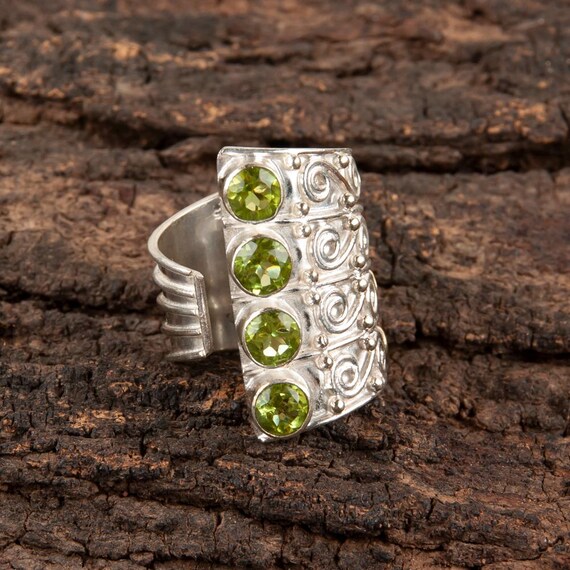 Handmade Peridot Ring: 925 Sterling Silver Green Gemstone Jewelry