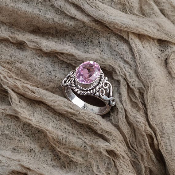 Handmade Morganite Ring: 925 Sterling Silver Pink Gemstone Jewelry