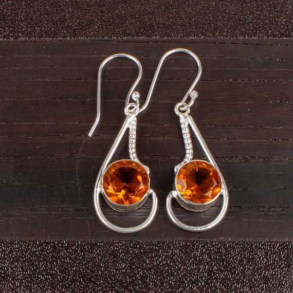 Citrine Dangle Earrings: Handmade 925 Sterling Silver Gemstone