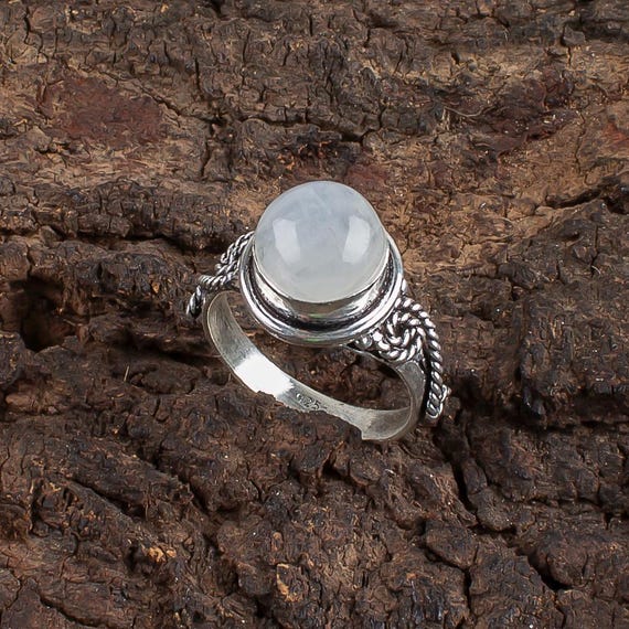 Handmade Rainbow Moonstone Ring: 925 Sterling Silver White Gemstone Jewelry