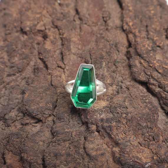 Handmade Emerald Ring: 925 Sterling Silver Green Gemstone Jewelry