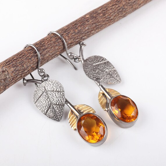 Citrine Dangle Earrings: Handmade 925 Sterling Silver Gemstone