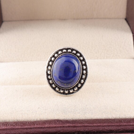 Handmade Lapis Lazuli Ring: 925 Sterling Silver Blue Gemstone Jewelry