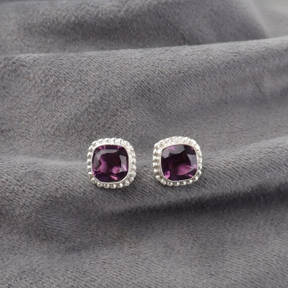 African Amethyst Dangle Earrings: Handmade 925 Sterling Silver Gemstone