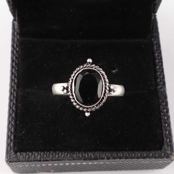 Handmade Black Onyx Ring: 925 Sterling Silver Black Gemstone Jewelry