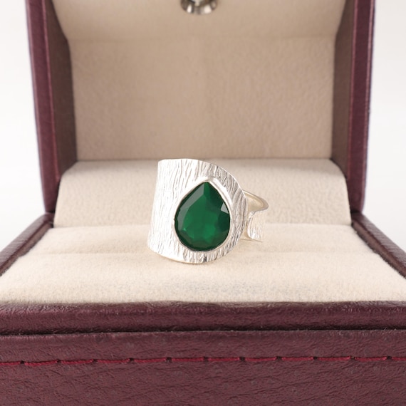 Handmade Green Onyx Ring: 925 Sterling Silver Green Gemstone Jewelry