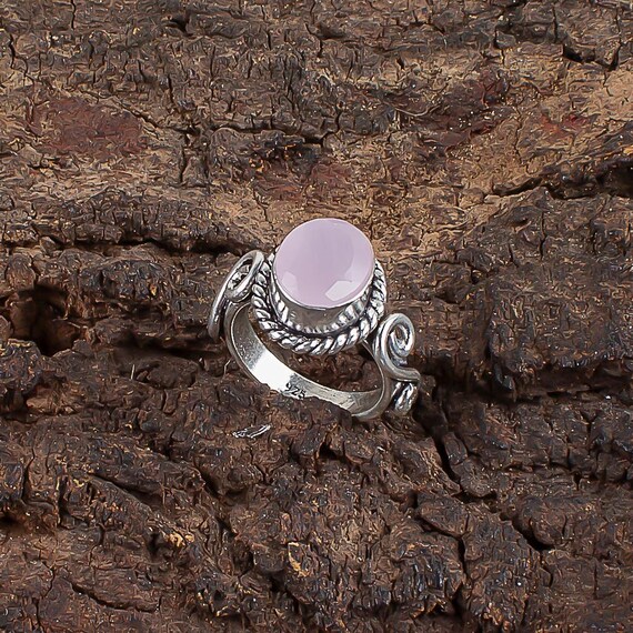 Handmade Rose Chalcedony Ring: 925 Sterling Silver Pink Gemstone Jewelry